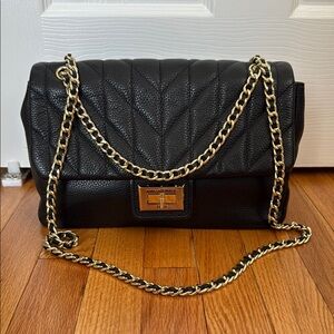 Black Leather Bag with Gold Chain by Karl Lagerfeld
